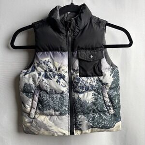 Baby Gap Kids Puffer Vest Black White Mountain Print Fleece Lined Boys 4‎ Yr 4T